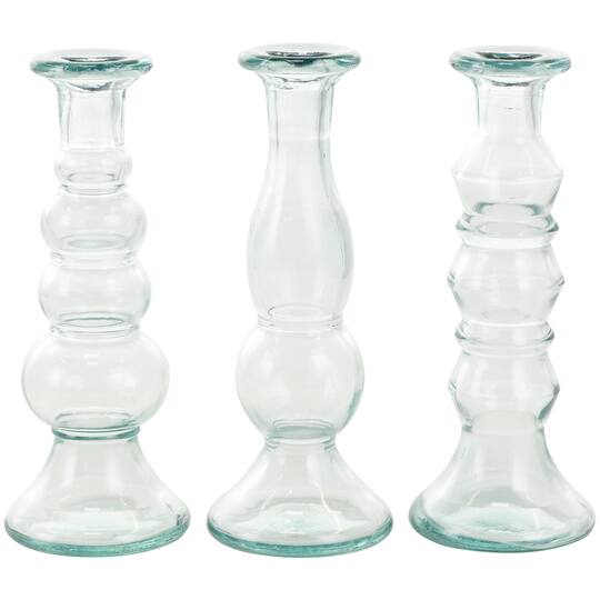 Clear Recycled Glass Candle Holder Set